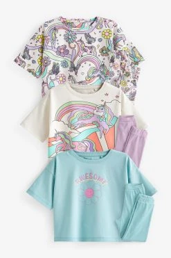 Next Pink/Turquoise Blue Unicorn Jogger Pyjamas 3 Pack (3-16yrs)
