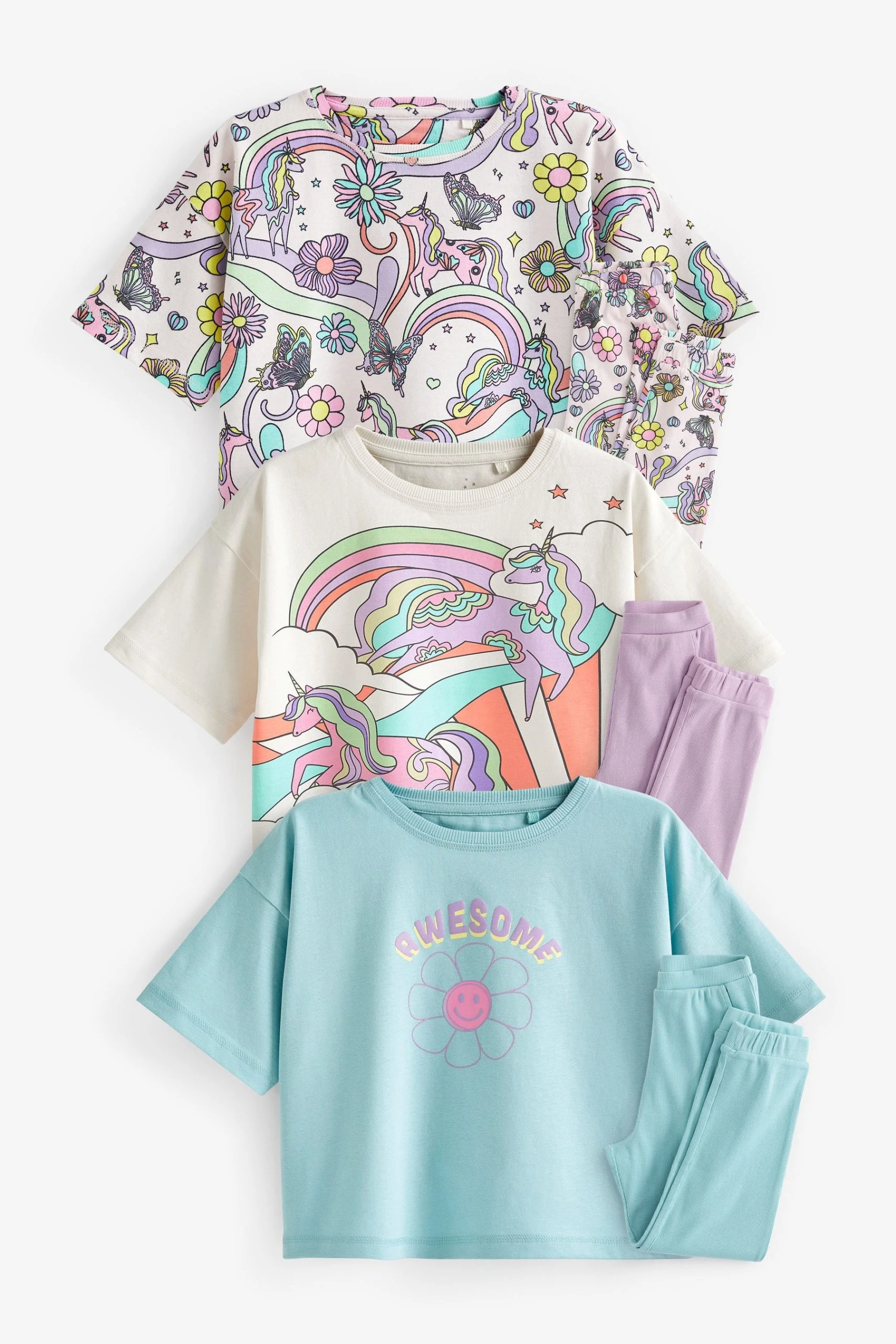 Next Pink/Turquoise Blue Unicorn Jogger Pyjamas 3 Pack (3-16yrs) 3 Next Pink/Turquoise Blue Unicorn Jogger Pyjamas 3 Pack (3-16yrs)