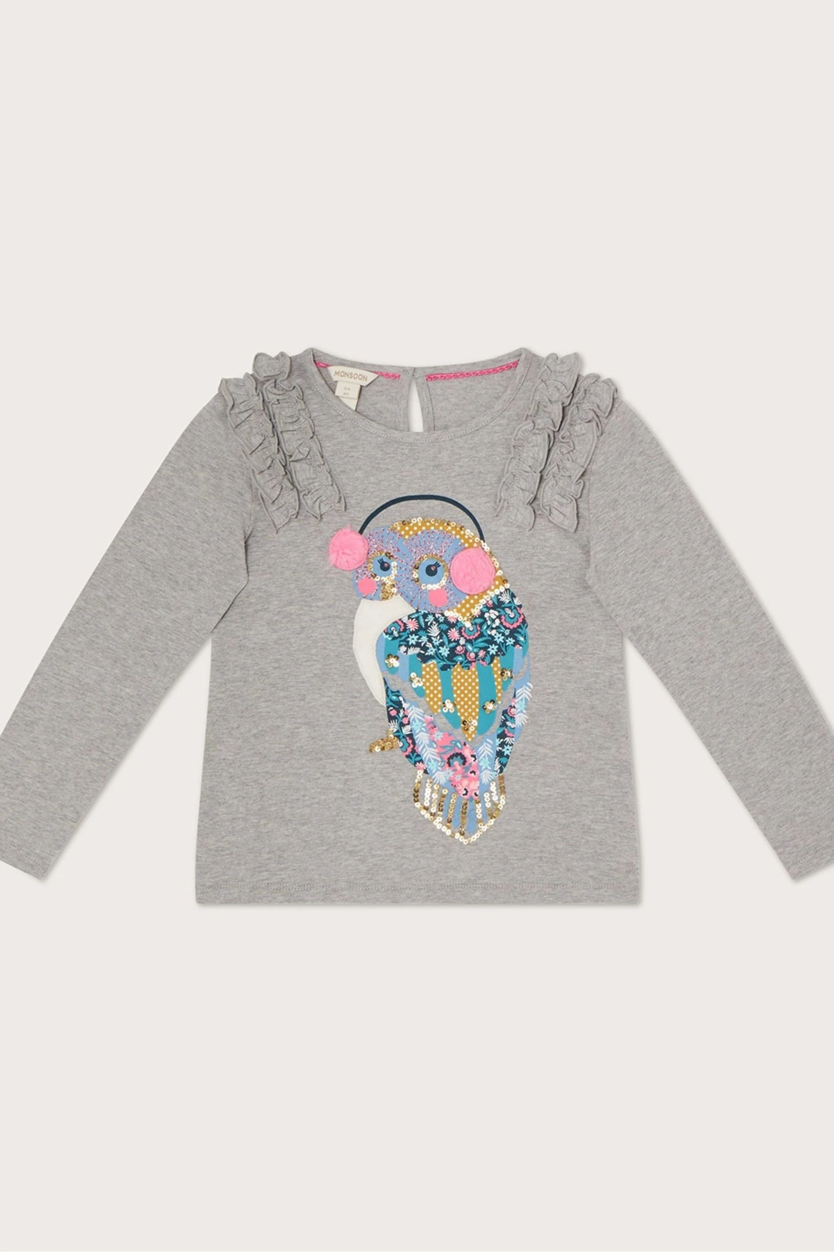 Monsoon Grey Owl Long Sleeve T-Shirt In Sustainable Cotton 3 Monsoon Grey Owl Long Sleeve T-Shirt In Sustainable Cotton