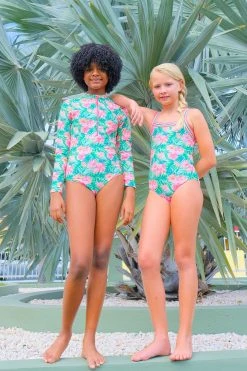 Sunuva Green And Pink Jungle Leaf Surfsuit