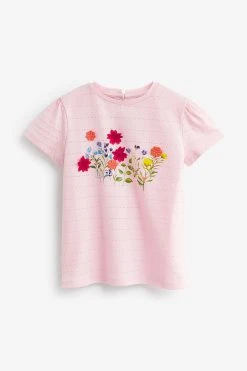 Next Pink Embroidered Floral T-Shirt (3-16yrs) -Angel & Rocket Shop D09 235s4