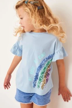 Next Blue Sequin Rainbow Frill Sleeve T-Shirt (3-16yrs)
