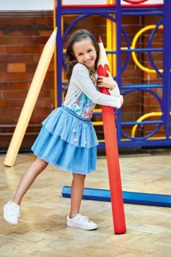 Monsoon Blue Horse Painterly Long Sleeve Disco Dress -Angel & Rocket Shop D12882s4