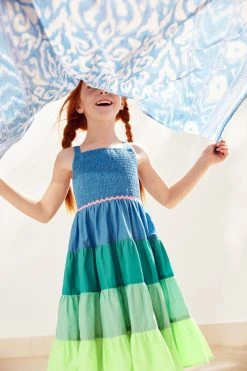 Monsoon Green Colourblock Shirred Beach Dress -Angel & Rocket Shop D14640s2