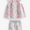 Next Pink Floral Baby 2 Piece Woven Top And Short Set (0mths-2yrs) -Angel & Rocket Shop D20770s