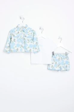 River Island Blue Floral Shacket Three Piece Set -Angel & Rocket Shop D34454s2