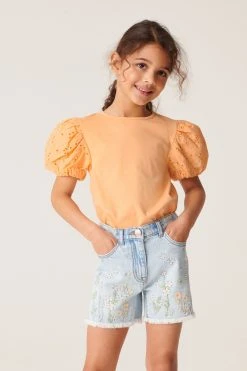 Next Broderie Puff Sleeve T-Shirt (3-16yrs)