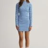 GANT Blue Striped Ribbed Long Sleeve Polo Dress 2 GANT Blue Striped Ribbed Long Sleeve Polo Dress -Angel & Rocket Shop D36148s