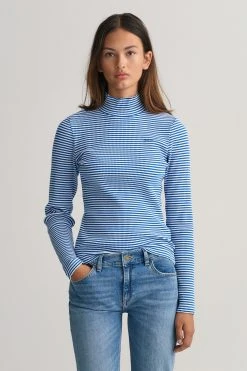 GANT Blue Striped Ribbed Polo Top