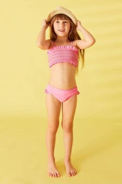 Angels By Accessorize Pink Girls Rainbow Smocking Bikini Set