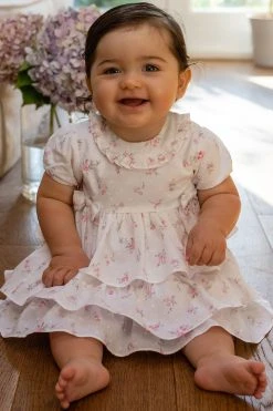 Emile Et Rose Pink Ditsy Print Dress With Layered Skirt And Pants