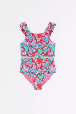 River Island Girls Green Retro Heart Swimsuit