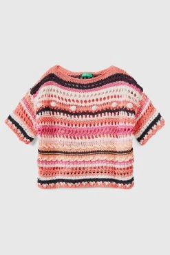 Benetton Red Crochet Knit Top