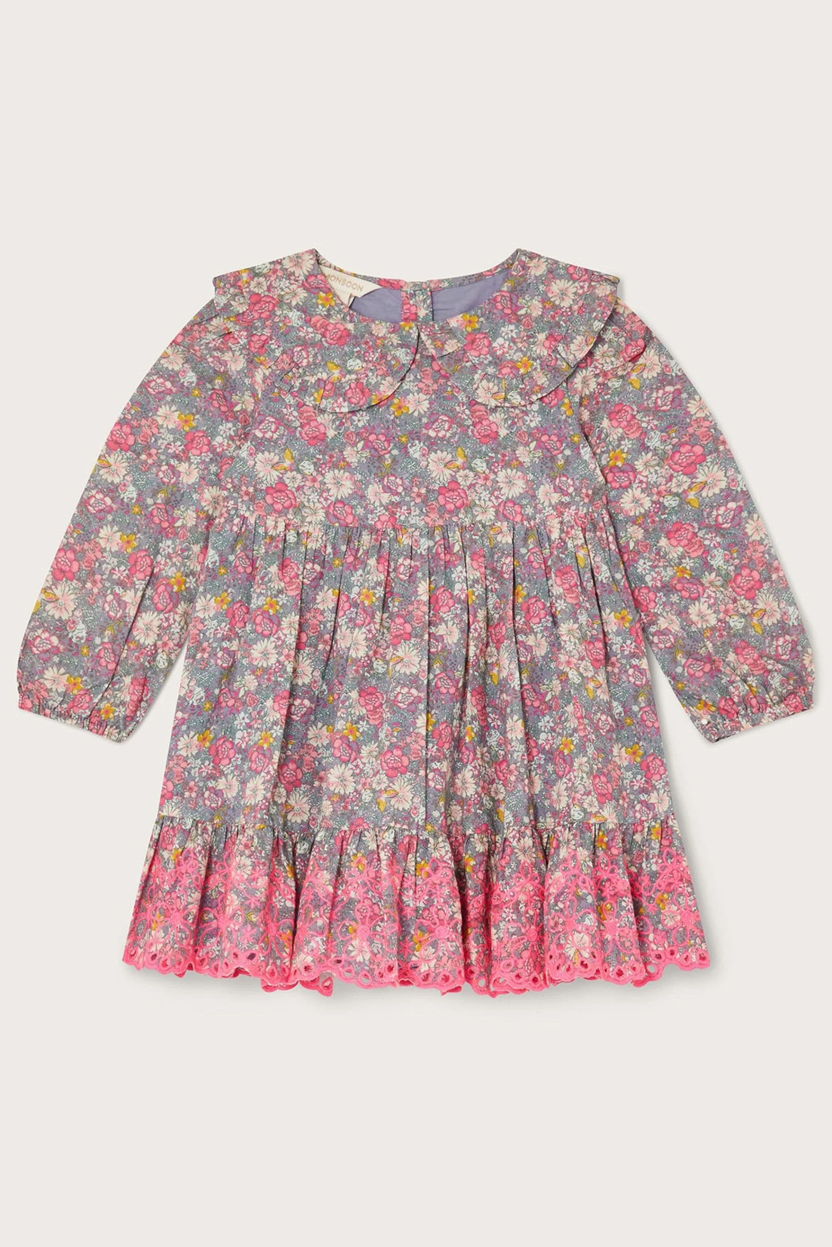 Monsoon Baby Grey Ditsy Broderie Dress 3 Monsoon Baby Grey Ditsy Broderie Dress