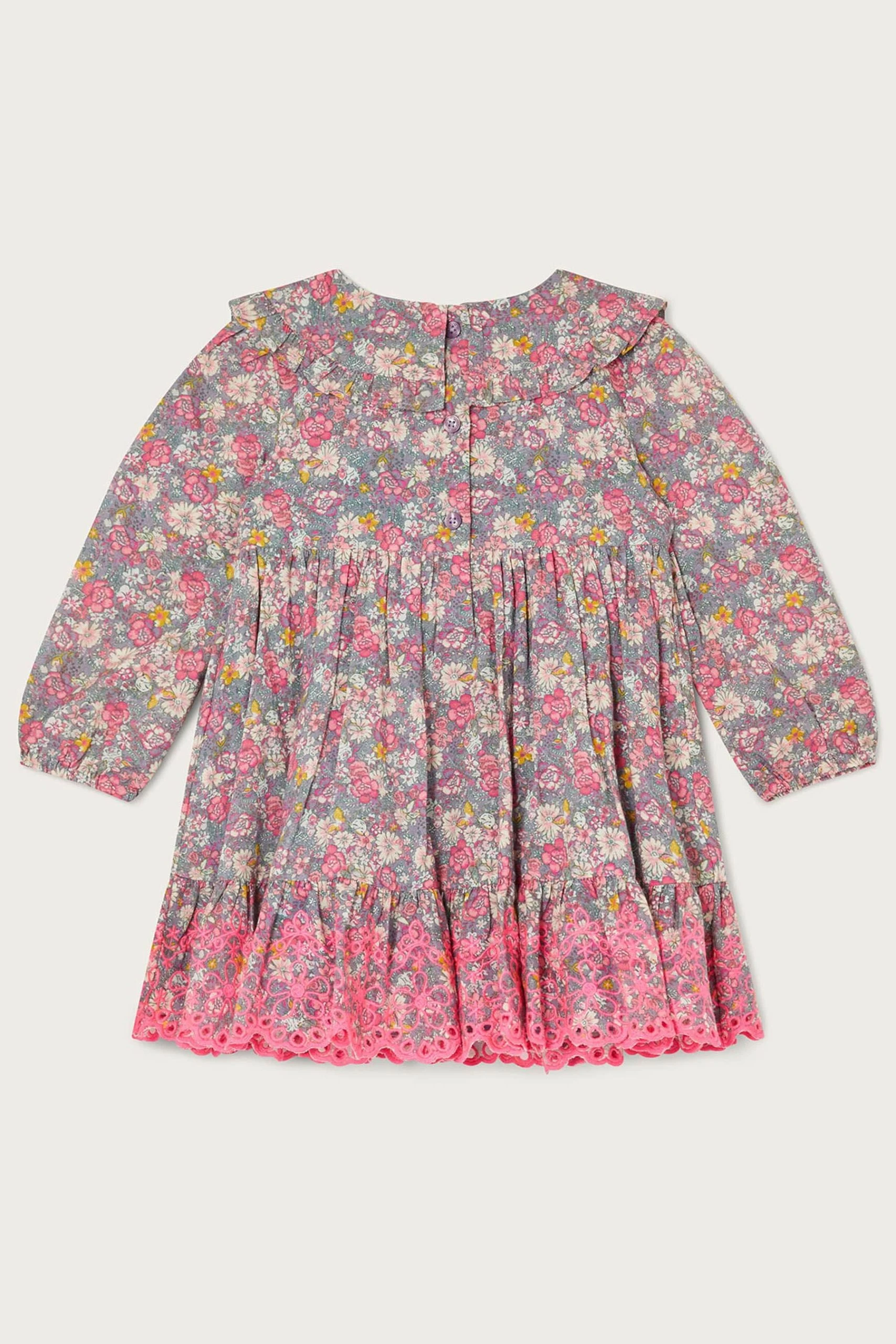 Monsoon Baby Grey Ditsy Broderie Dress 4 Monsoon Baby Grey Ditsy Broderie Dress - Image 2