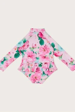 Monsoon Baby Pink Floral Skirted Swimsuit With UPF50+ Protection -Angel & Rocket Shop D47815s2