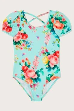 Monsoon Blue Floral Puff Sleeve Swimsuit -Angel & Rocket Shop D47855s2