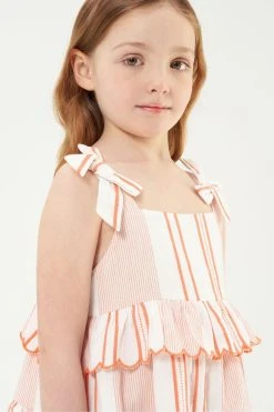 Angel & Rocket Orange Nala Stripe Scallop Tiered Dress -Angel & Rocket Shop D48021s3