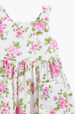 Trotters London Pink Adelina Vintage Rose Cotton Cross Back Dress -Angel & Rocket Shop D49386s5