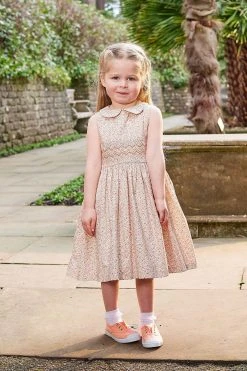 Trotters London Tangerine Esme Floral Smocked Dress