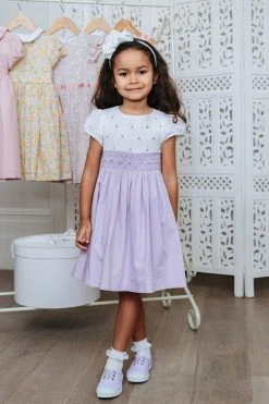 Trotters London Purple Rose Hand Smocked Cotton Dress