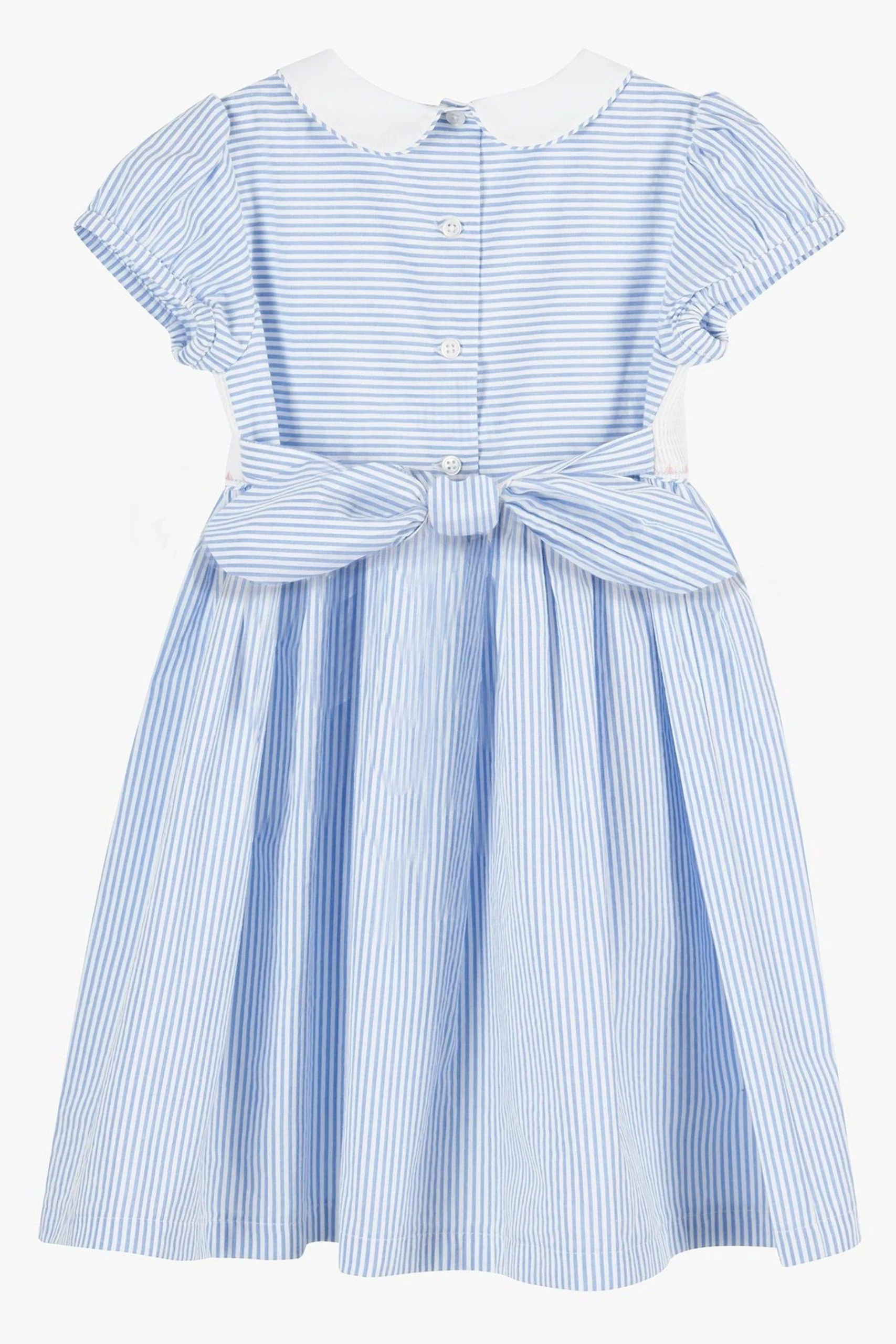 Trotters London Blue Stripe Cherry Smocked Cotton Dress 5 Trotters London Blue Stripe Cherry Smocked Cotton Dress - Image 3