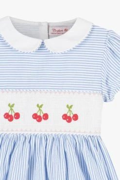 Trotters London Blue Stripe Cherry Smocked Cotton Dress 9 Trotters London Blue Stripe Cherry Smocked Cotton Dress -Angel & Rocket Shop D49962s4