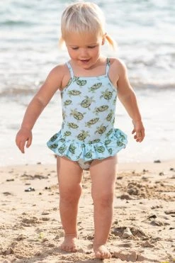 Trotters London Little Blue Turtle Peplum Swimsuit