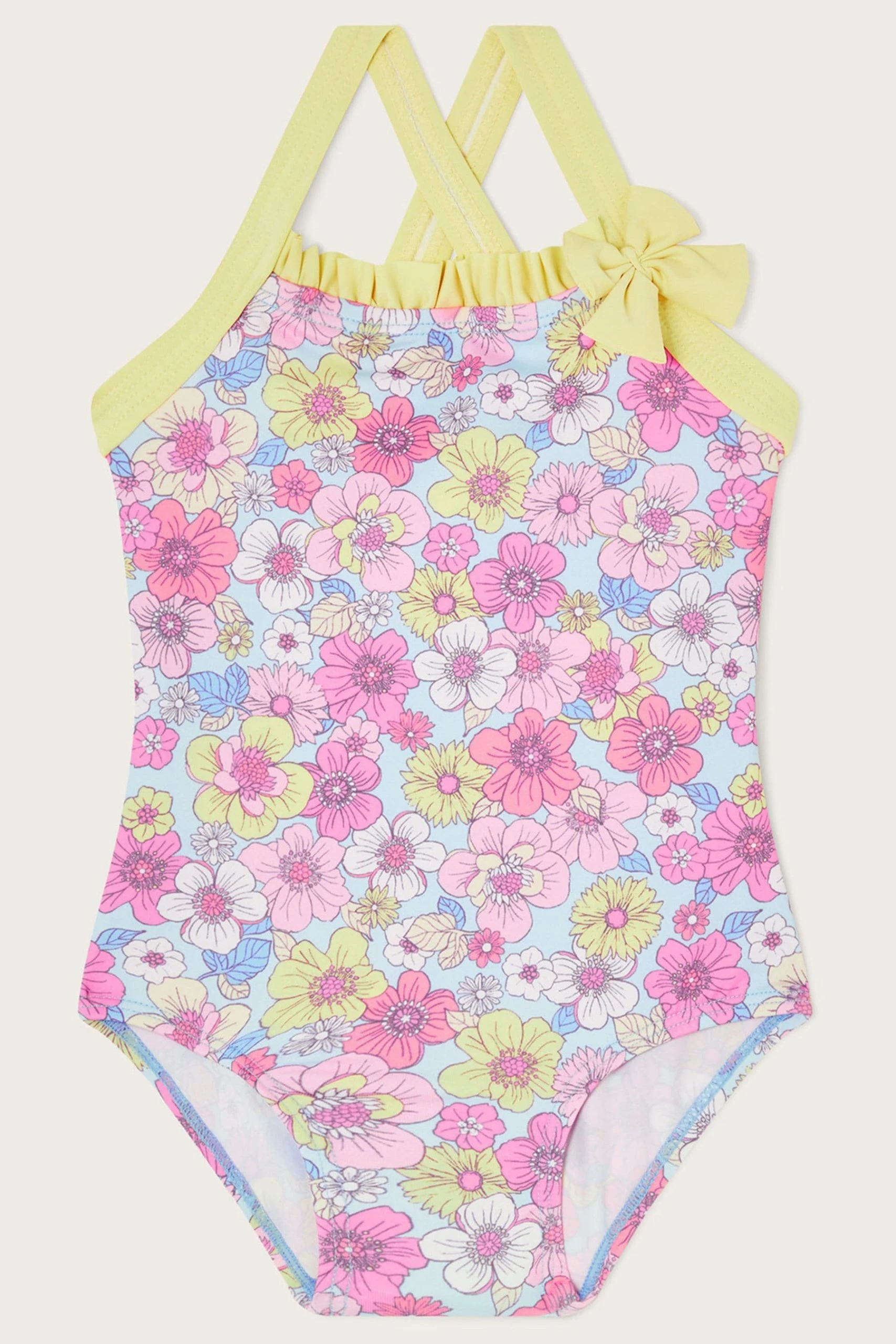 Monsoon Baby Blue Retro Floral Frill Swimsuit 3 Monsoon Baby Blue Retro Floral Frill Swimsuit