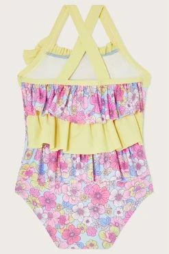 Monsoon Baby Blue Retro Floral Frill Swimsuit 6 Monsoon Baby Blue Retro Floral Frill Swimsuit -Angel & Rocket Shop D53200s2