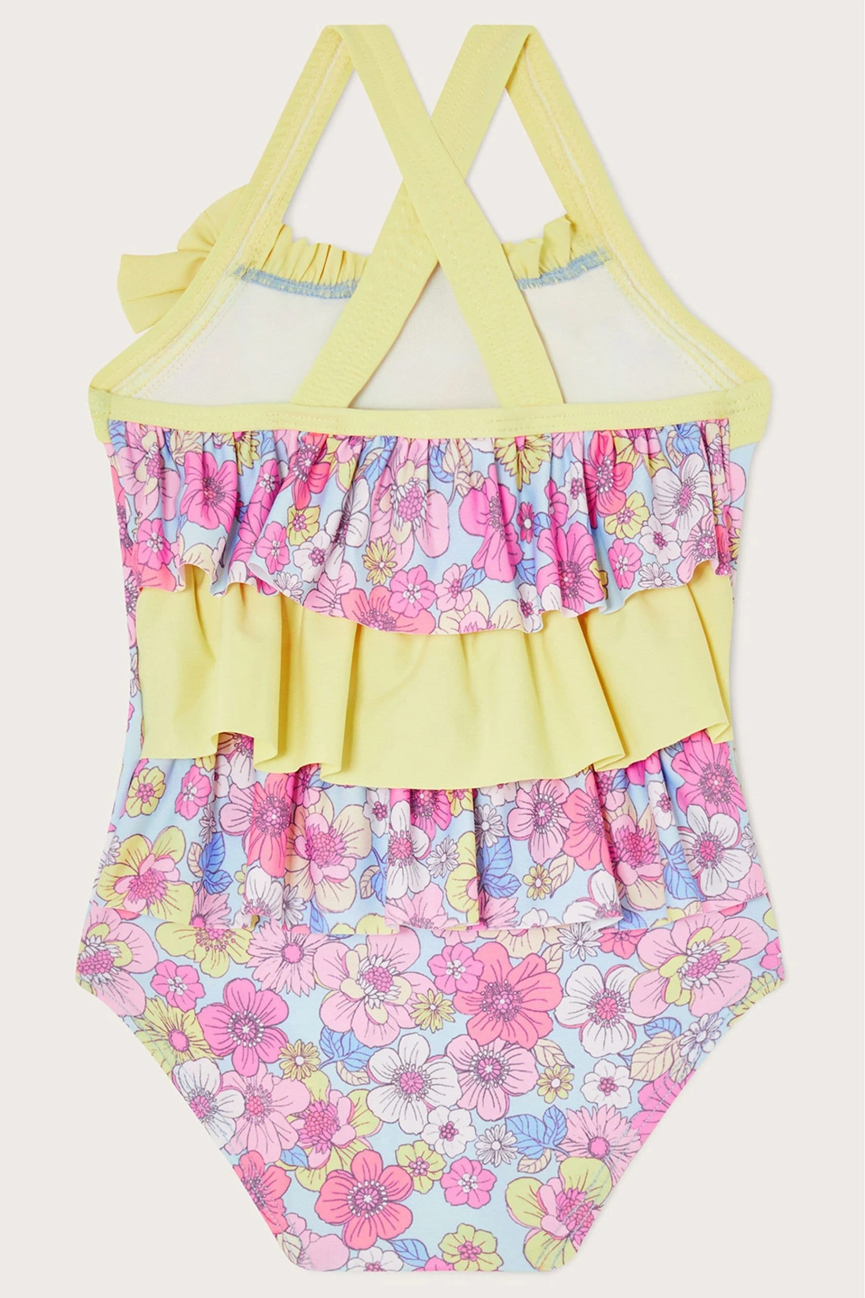 Monsoon Baby Blue Retro Floral Frill Swimsuit 4 Monsoon Baby Blue Retro Floral Frill Swimsuit - Image 2