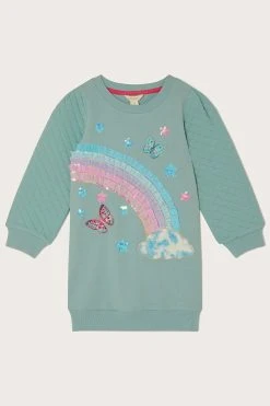 Monsoon Blue Rainbow Applique Quilted Sweat Dress