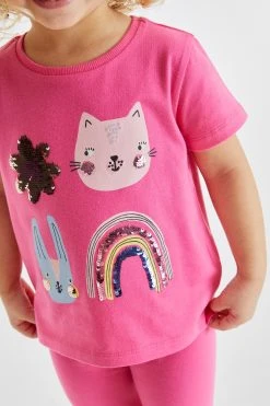 Next Bright Pink Sequin Cat Bunny T-Shirt (3mths-7yrs)