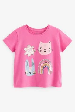 Next Bright Pink Sequin Cat Bunny T-Shirt (3mths-7yrs) -Angel & Rocket Shop D65 770s4