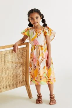 Next Orange Angel Sleeve Button Summer Dress (3-16yrs) -Angel & Rocket Shop D67920s2