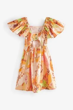 Next Orange Angel Sleeve Button Summer Dress (3-16yrs) -Angel & Rocket Shop D67920s6