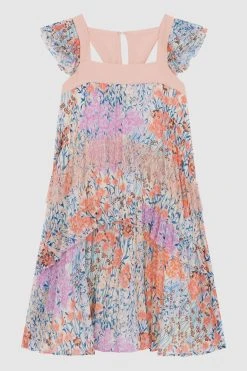 Reiss Aster Floral Printed Pleated Dress -Angel & Rocket Shop D72 430s2