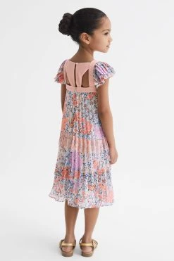 Reiss Aster Floral Printed Pleated Dress -Angel & Rocket Shop D72 430s5