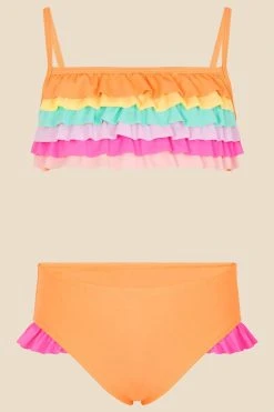 Angels By Accessorize Orange Rainbow Ruffle Bikini Set