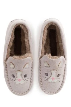 Start Rite Start-Rite Grey Snuggle Cat Suede Warm Moccasin Slippers -Angel & Rocket Shop D72726s3