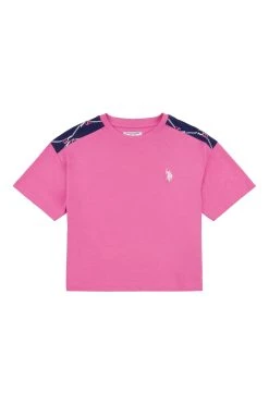 U.S. Polo Assn. Girls Pink All Over Print Panel T-Shirt