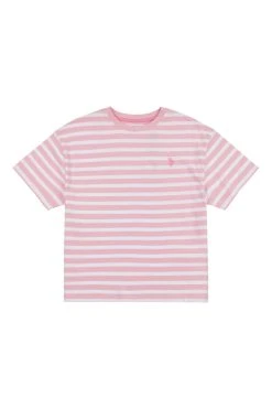 U.S. Polo Assn. Girls Pink Stripe Oversized T-Shirt
