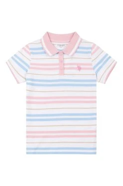 U.S. Polo Assn. Girls Pink Stripe Pique Polo Shirt