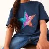 Next Navy Blue Rainbow Star Short Sleeve Sequin T-Shirt (3-16yrs) -Angel & Rocket Shop D76 424s