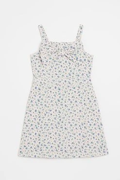 River Island Girls Pink Bow Ditsy Dress