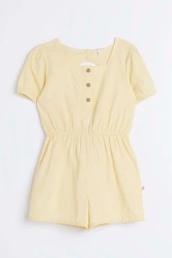 River Island Girls Kind Society Orange Linen Playsuit