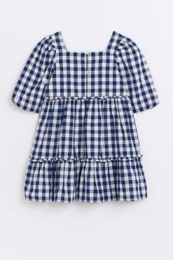 River Island Girls Kind Society Navy Blue Gingham Smock Dress -Angel & Rocket Shop D78087s4