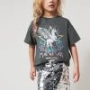 Next Charcoal Grey Distressed Effect Unicorn Short Sleeve T-Shirt (3-16yrs) -Angel & Rocket Shop D79257s