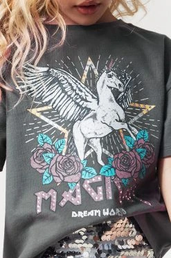 Next Charcoal Grey Distressed Effect Unicorn Short Sleeve T-Shirt (3-16yrs) -Angel & Rocket Shop D79257s4