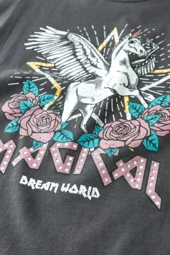 Next Charcoal Grey Distressed Effect Unicorn Short Sleeve T-Shirt (3-16yrs) -Angel & Rocket Shop D79257s7